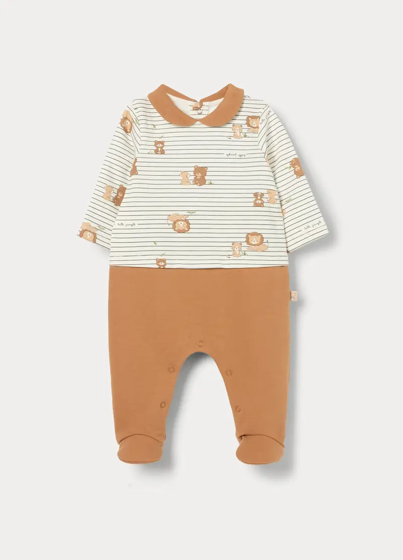 Tutina In French Terry Di Cotone Stretch Neonato, Bianco/Marrone