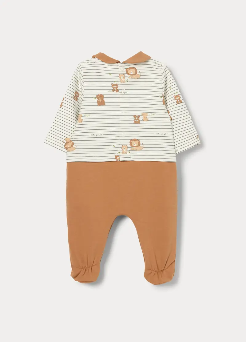 Tutina In French Terry Di Cotone Stretch Neonato, Bianco/Marrone miniatura 3