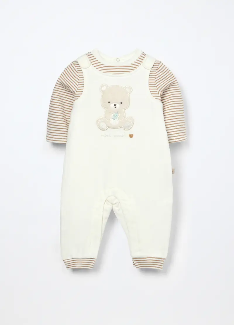 Blukids, Tutina In French Terry Di Cotone Stretch Neonato, Bianco panna, Taglia: 0-1