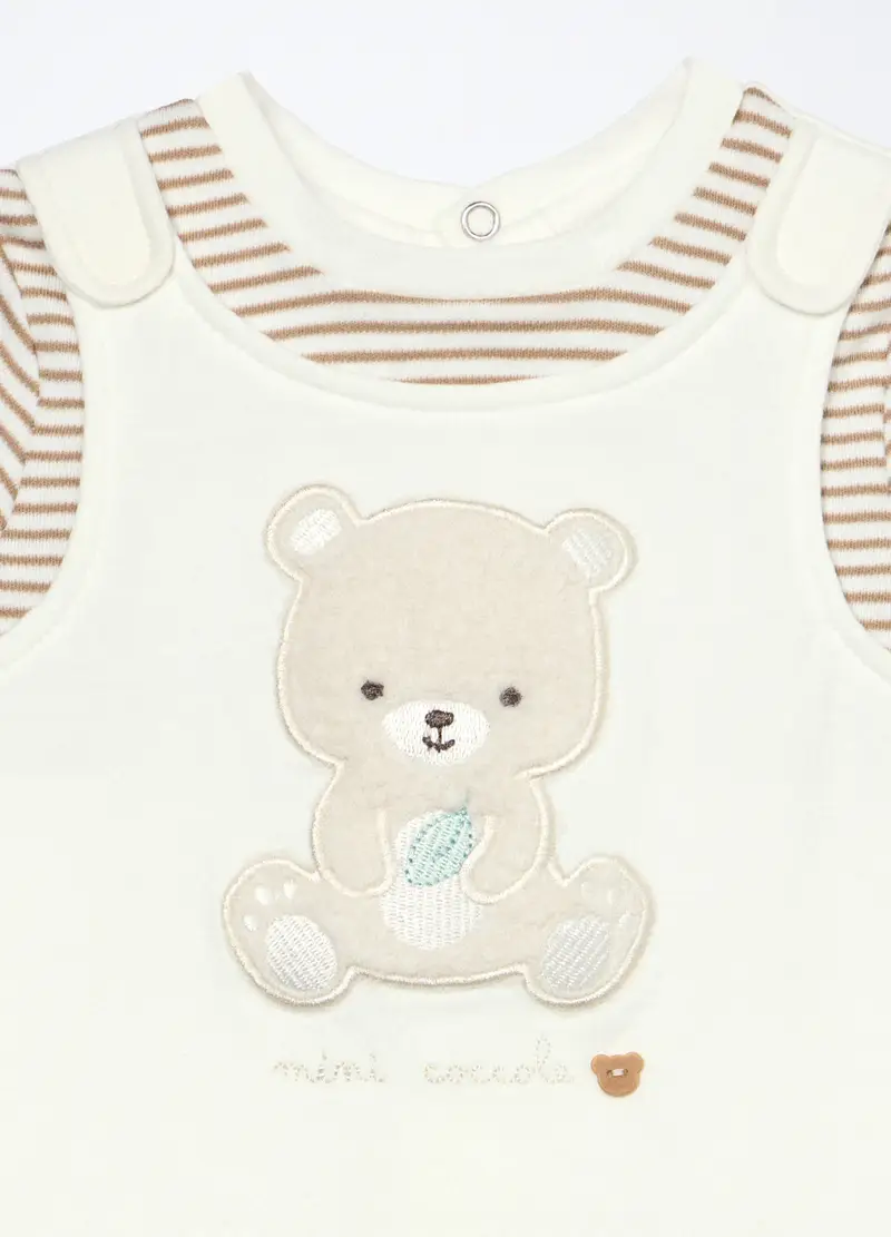 Blukids, Tutina In French Terry Di Cotone Stretch Neonato, Bianco panna, Taglia: 0-1 miniatura 2