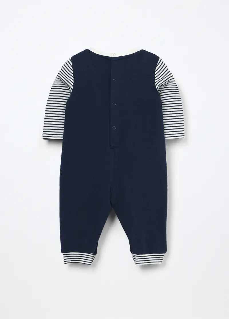 Tutina In French Terry Di Cotone Stretch Neonato, Blu scuro miniatura 2