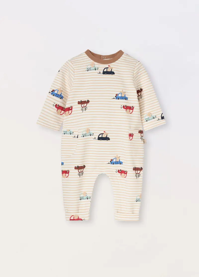 Blukids, Tutina In French Terry Stretch Di Cotone Neonato, Bianco/Marrone, Taglia: 1-3