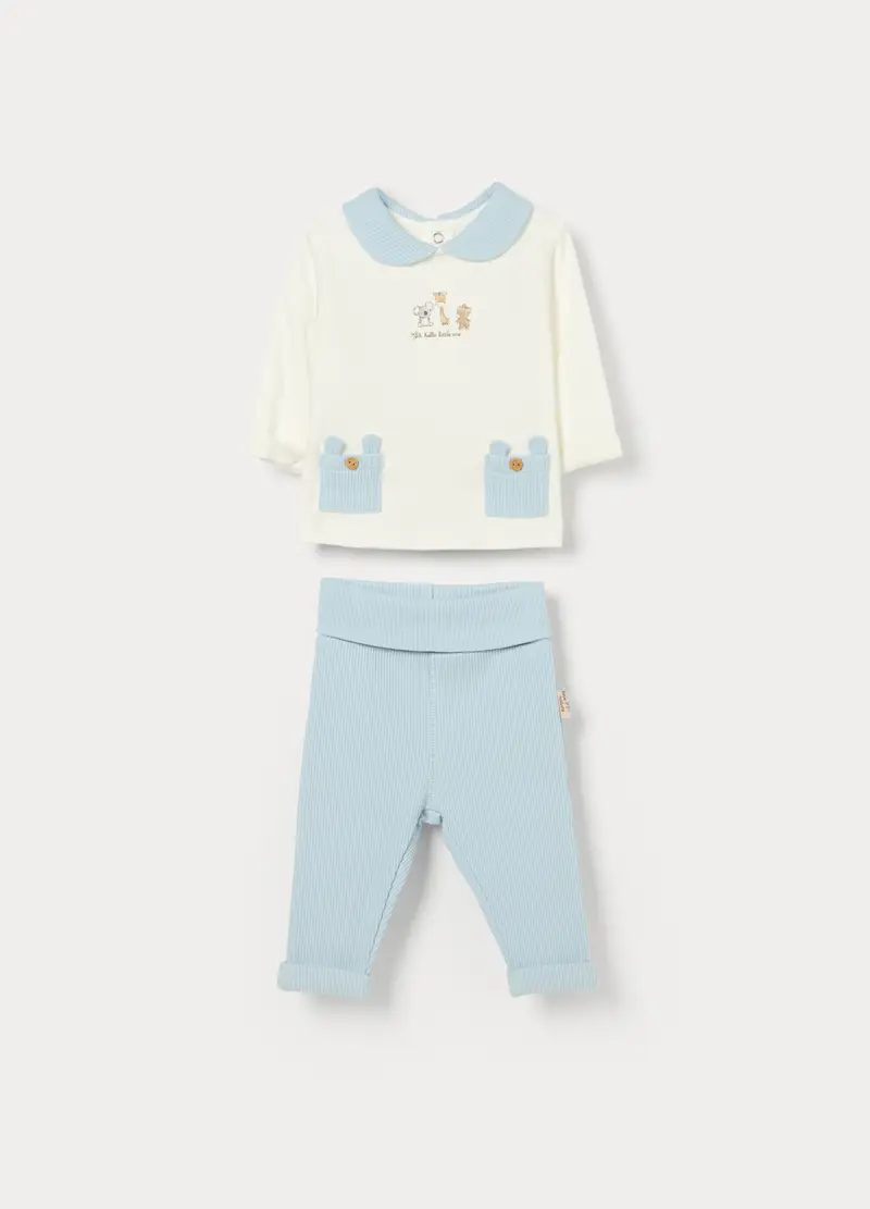 Tutina In Interlock Di Cotone Misto Viscosa Neonato, Azzurro chiaro