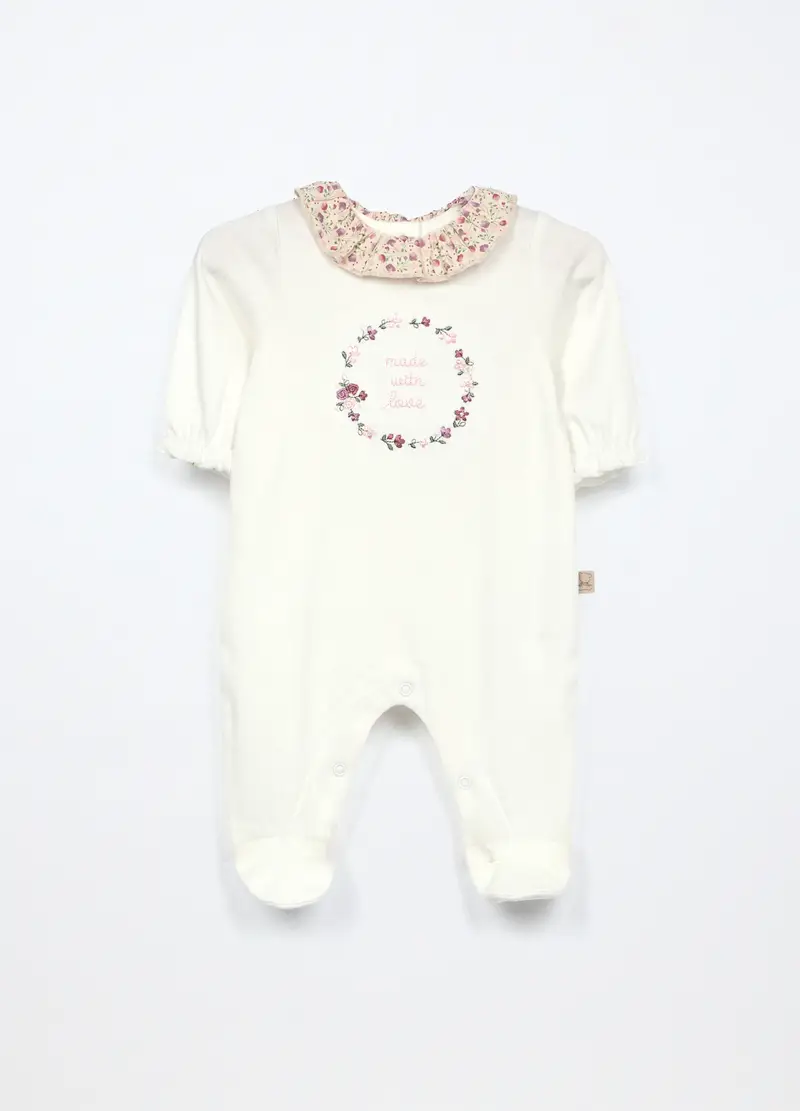 Tutina In Interlock Di Puro Cotone Neonata, Bianco