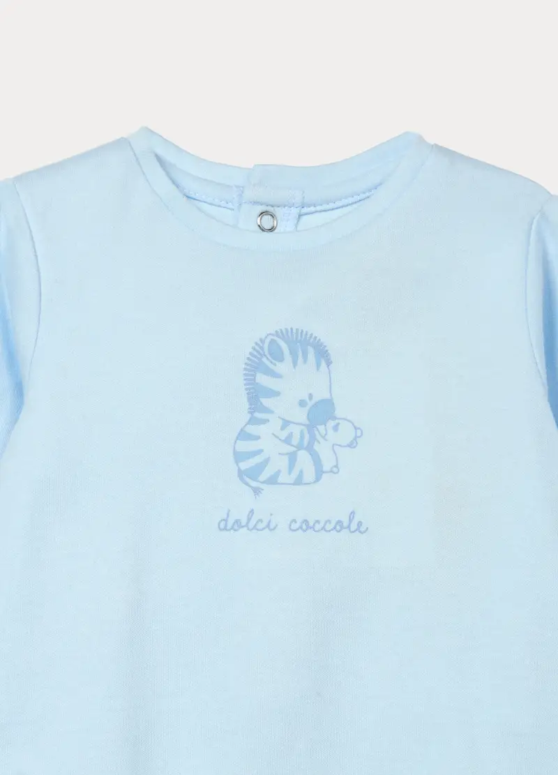 Tutina In Interlock Di Puro Cotone Neonato, Azzurro chiaro miniatura 3