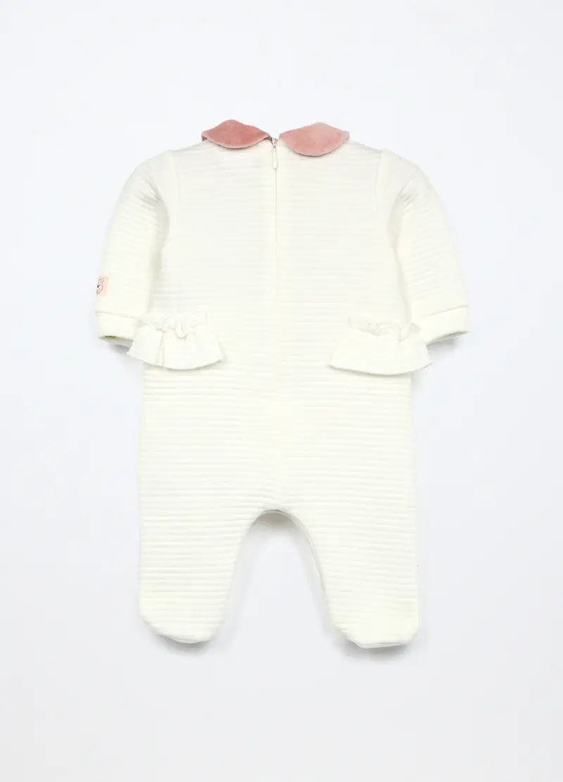 Tutina In Misto Cotone Matelassé Neonata, Bianco gesso miniatura 2