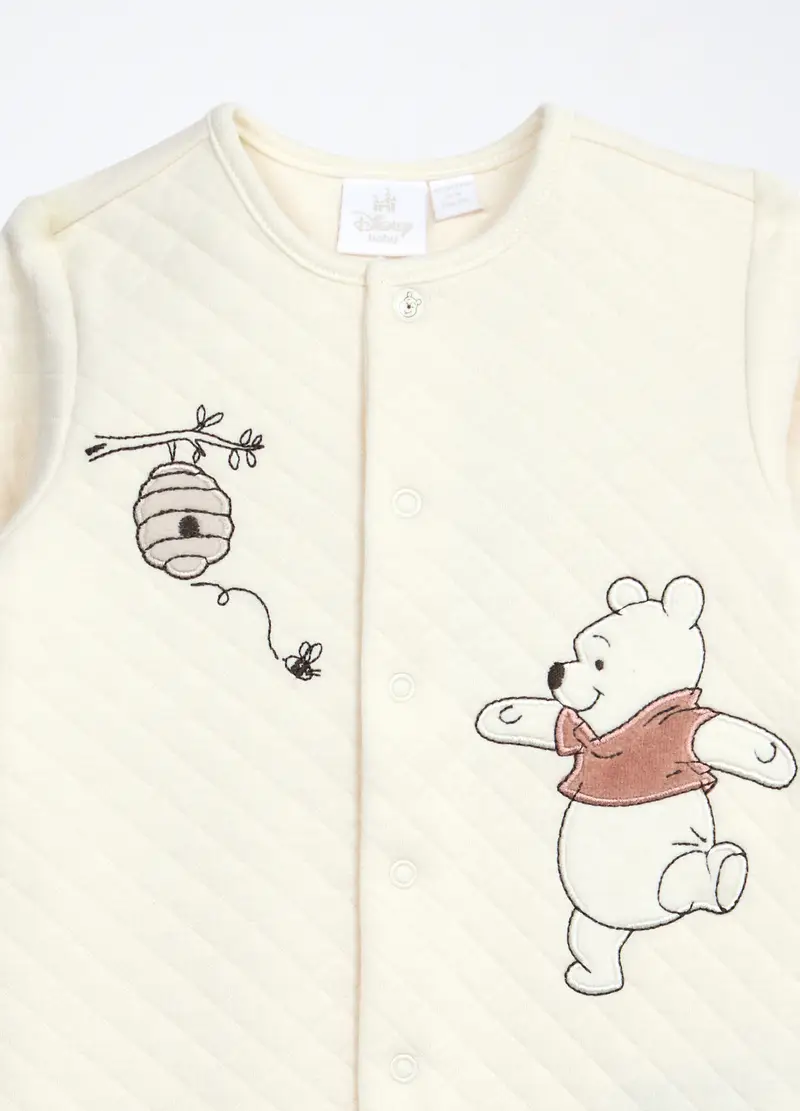 Tutina In Misto Cotone Matelassé Neonato, Bianco panna miniatura 3