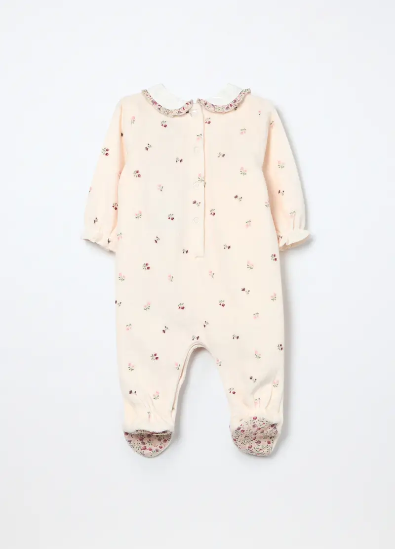 Tutina In Misto Cotone Velour Neonata, Bianco avorio miniatura 2