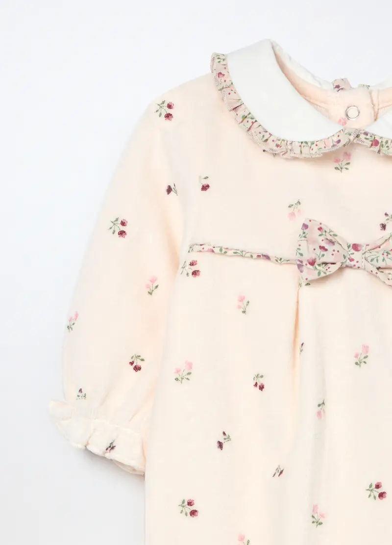 Tutina In Misto Cotone Velour Neonata, Bianco avorio miniatura 3