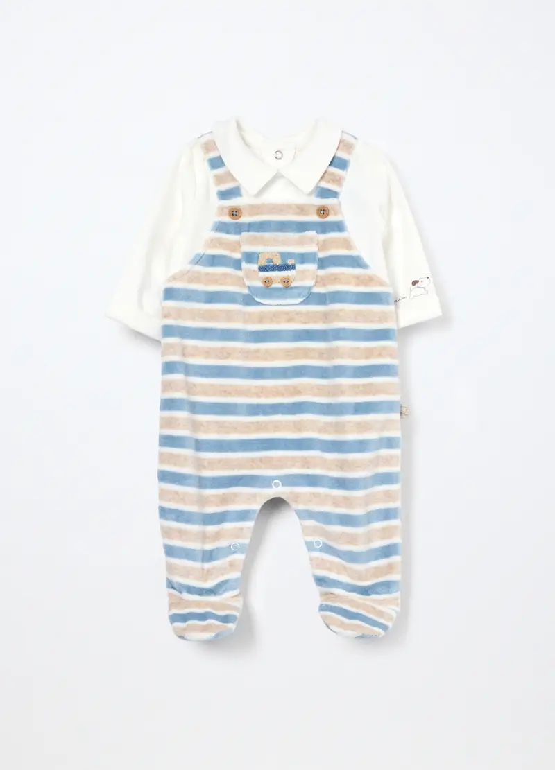 Tutina In Misto Cotone Velour Neonato, Bianco