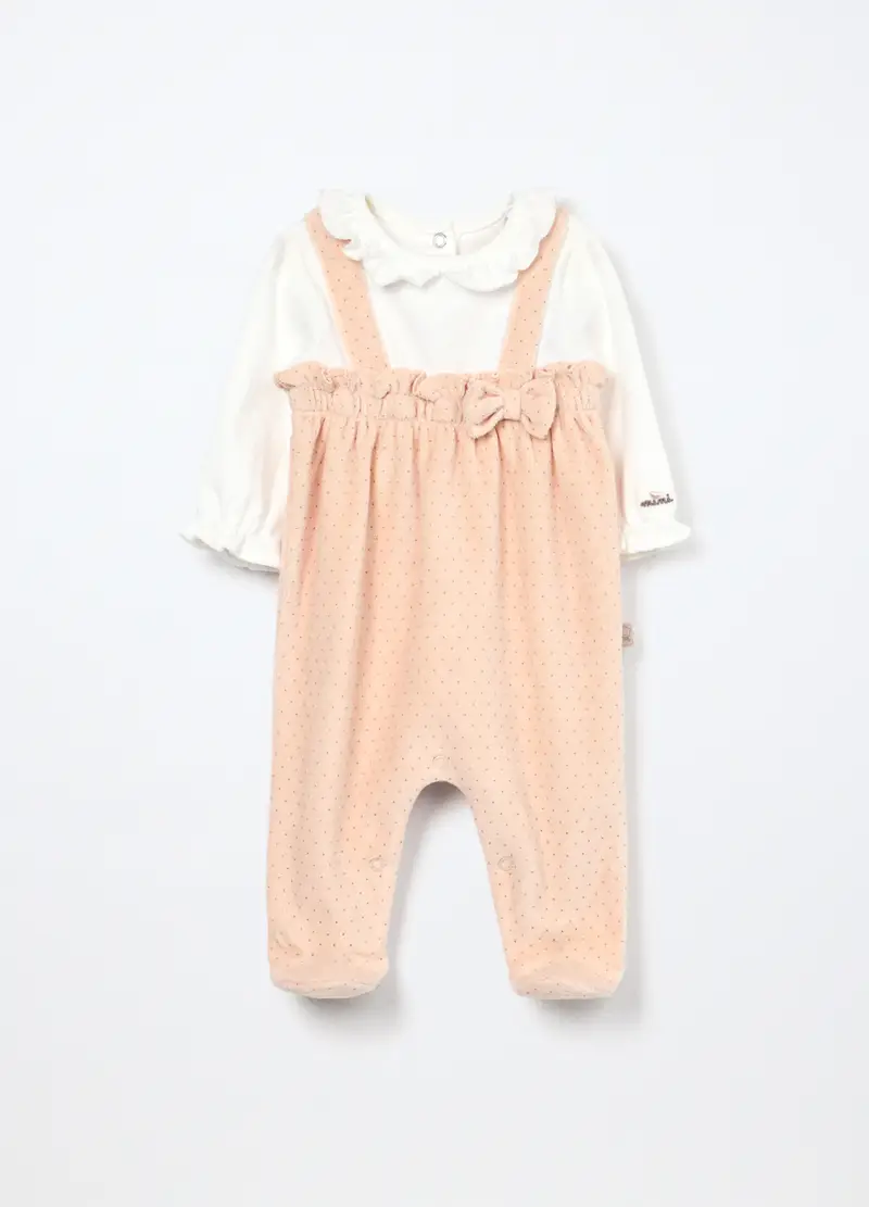 Tutina In Misto Cotone Velour Neonato, Neonata, Rosa chiaro