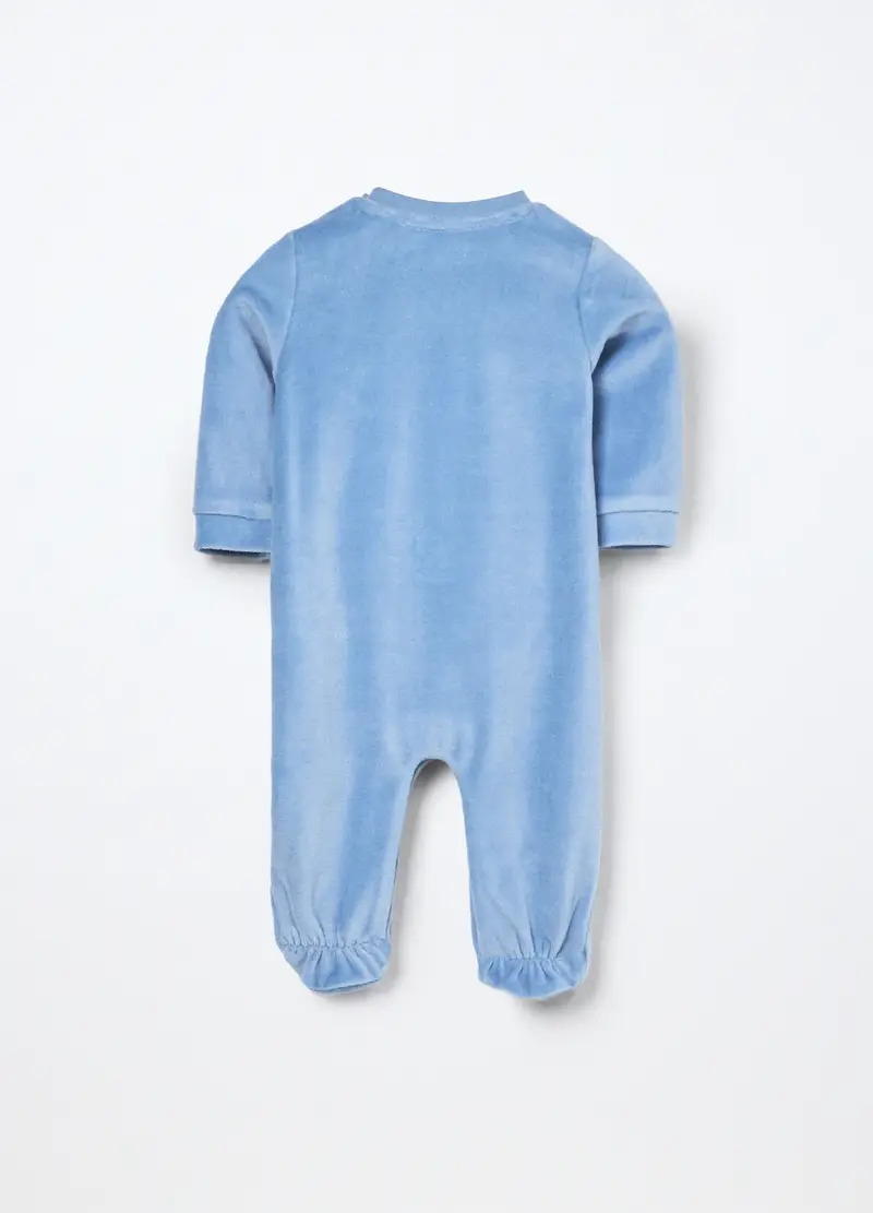 Tutina In Misto Cotone Velours Neonato, Azzurro chiaro miniatura 2