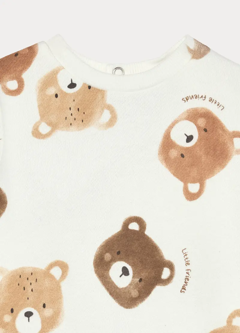 Tutina In Puro Cotone Fleece + Berretto, Unisex, Bianco miniatura 3