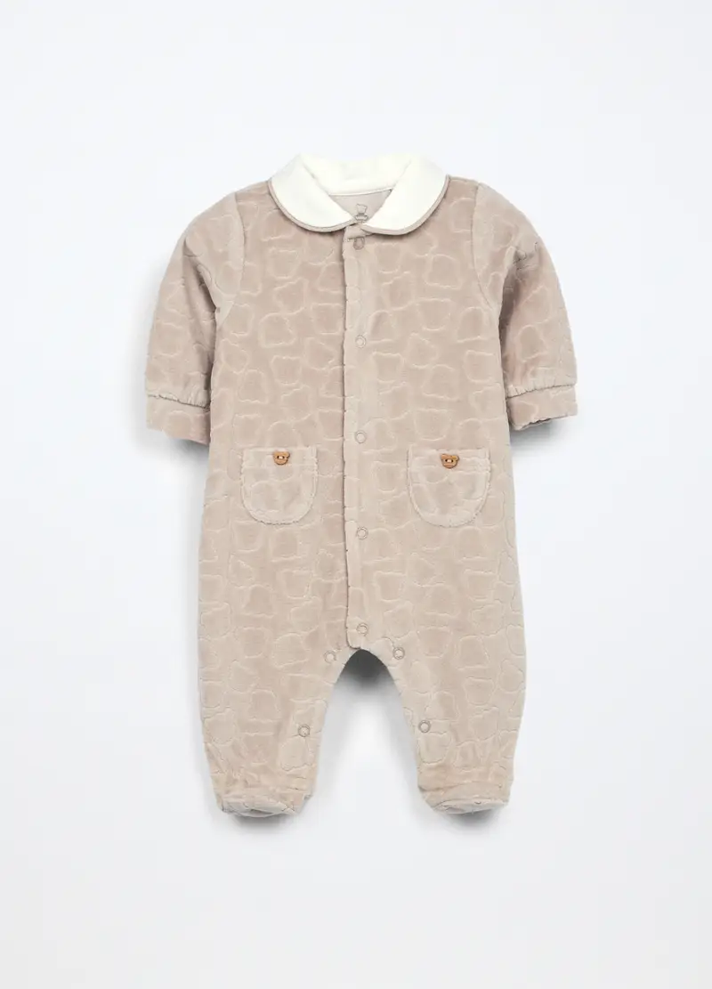 Blukids, Tutina Misto Cotone Velours Neonata, Unisex, Beige chiaro, Taglia: 0-1