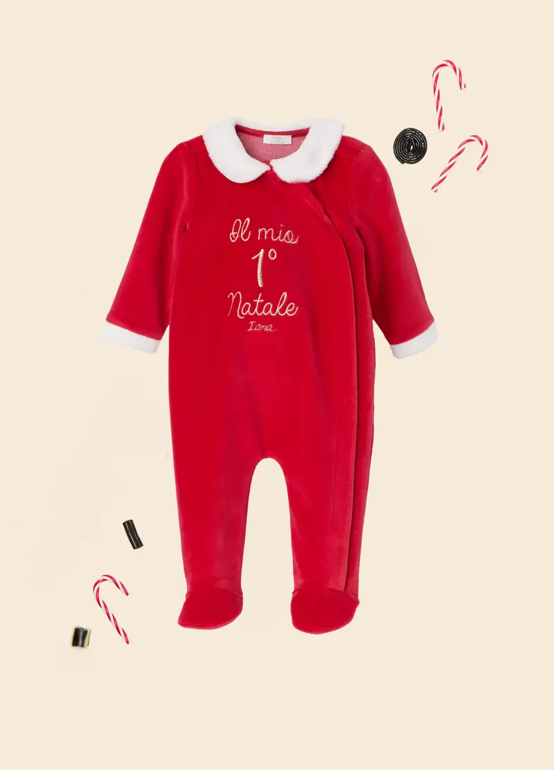 Tutina Natalizia In Velours Di Cotone Iana, Neonato, Rosso scuro