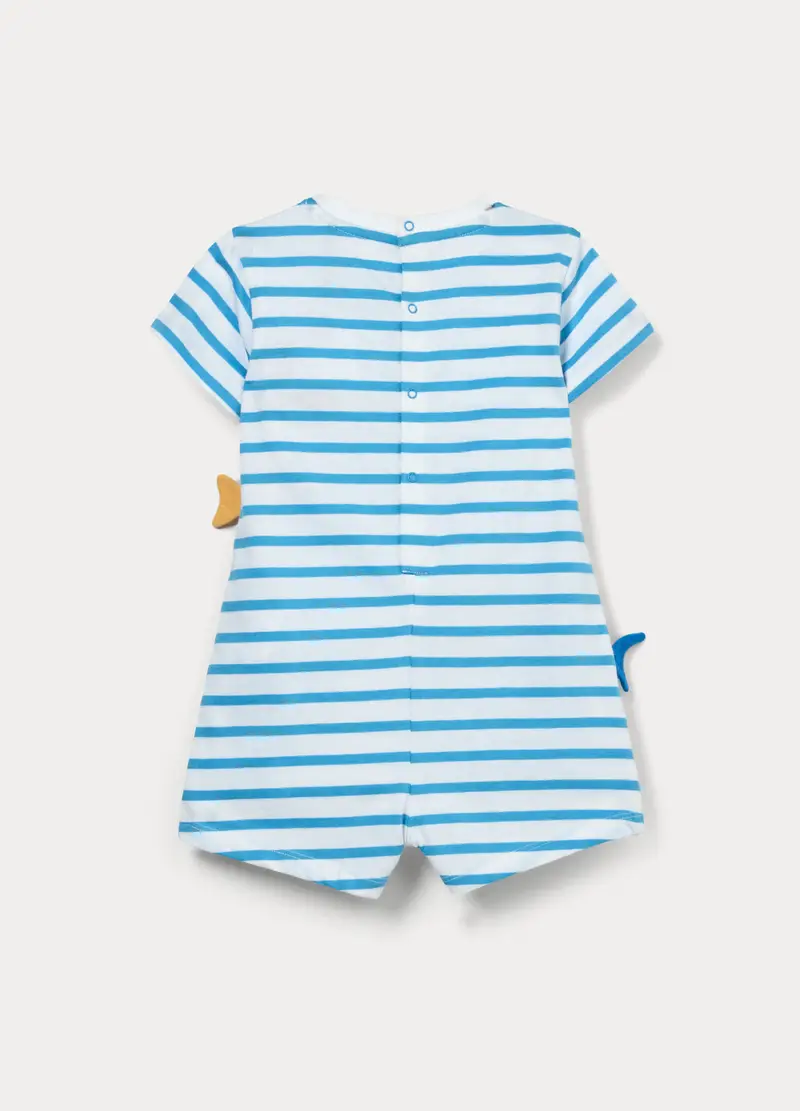 Tutina Pigiama In Jersey Di Puro Cotone Neonato, Bianco/Azzurro miniatura 2