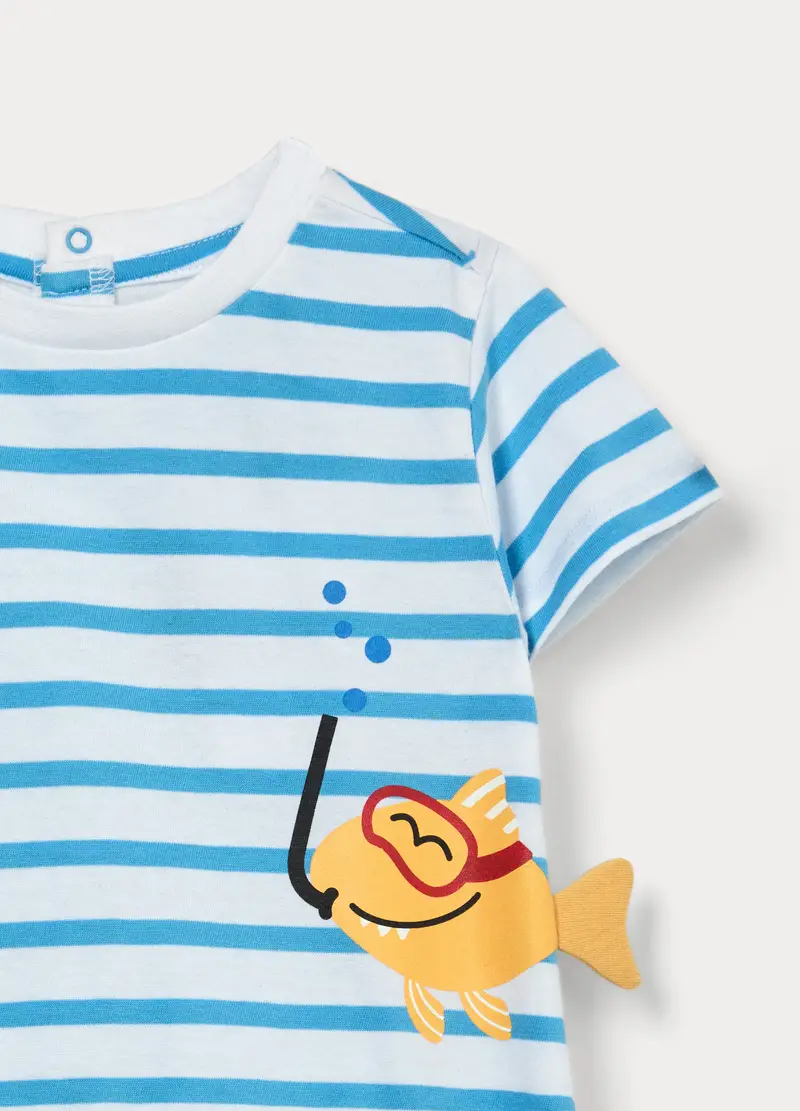 Tutina Pigiama In Jersey Di Puro Cotone Neonato, Bianco/Azzurro miniatura 3