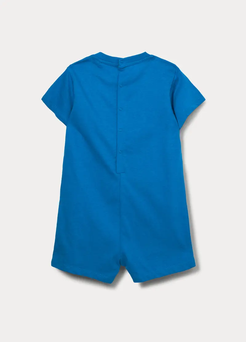 Tutina Pigiama In Jersey Di Puro Cotone Neonato, Blu elettrico miniatura 2