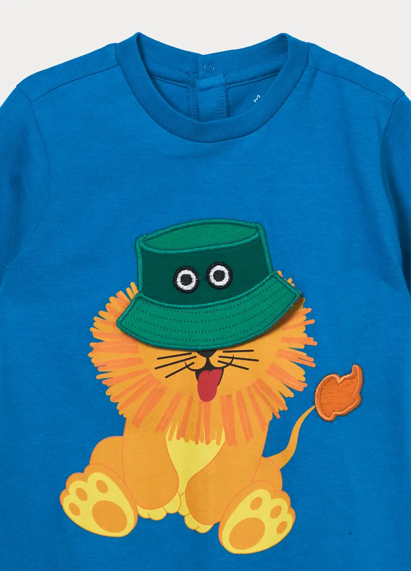 Tutina Pigiama In Jersey Di Puro Cotone Neonato, Blu elettrico miniatura 3