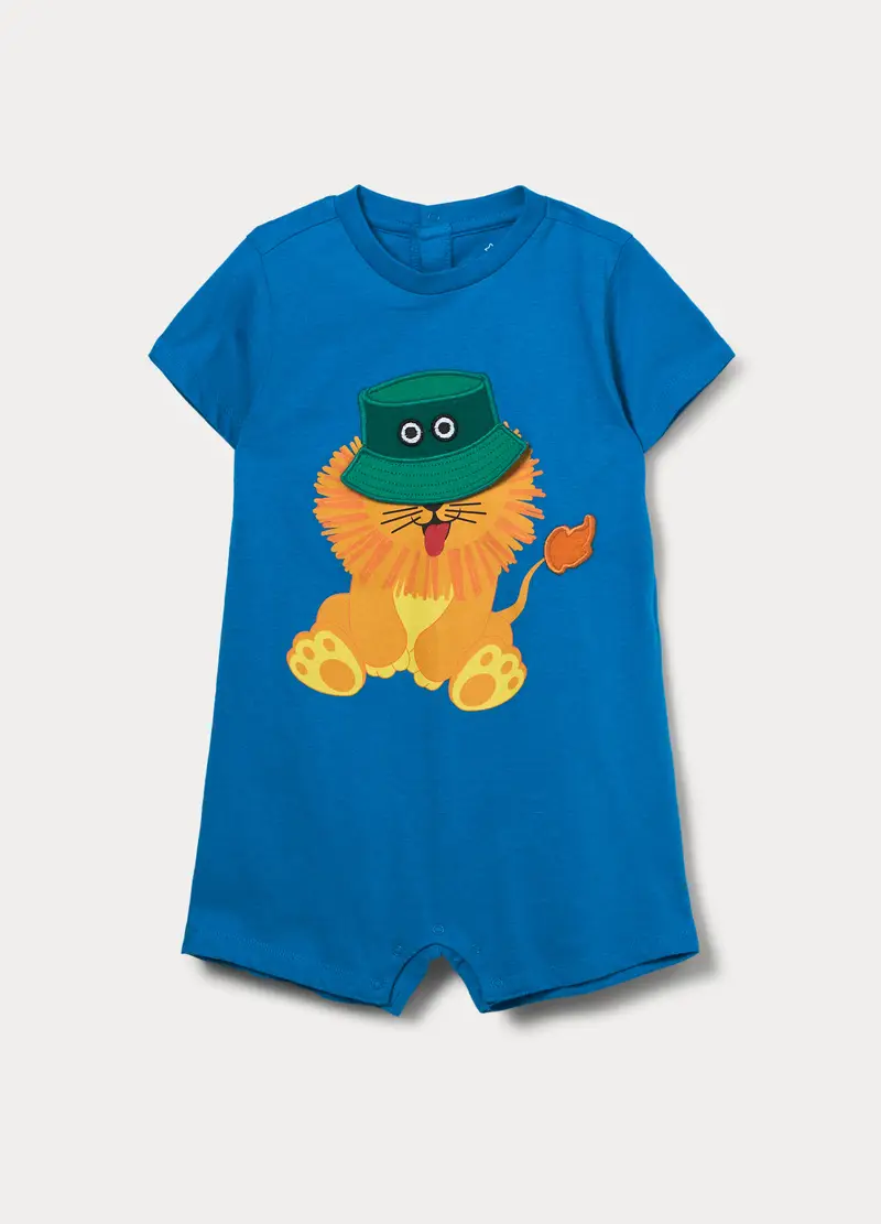 Tutina Pigiama In Jersey Di Puro Cotone Neonato, Blu elettrico