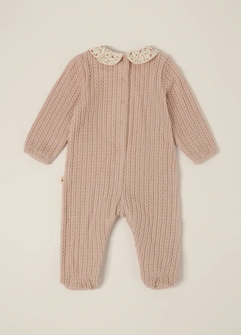 Tutina Rosa A Maglia Per Neonato Con Colletto Fiorato, Neonata, Rosa chiaro miniatura 2