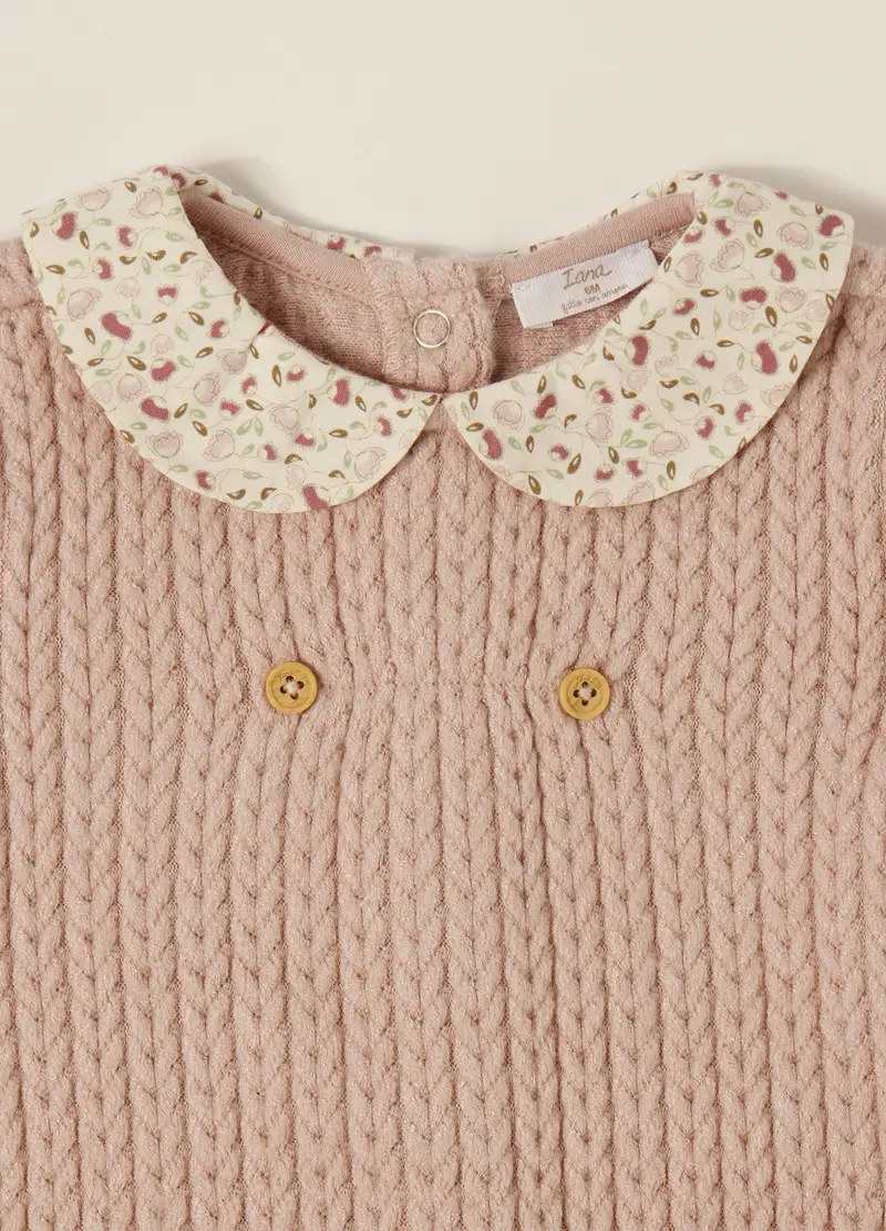 Tutina Rosa A Maglia Per Neonato Con Colletto Fiorato, Rosa chiaro miniatura 3