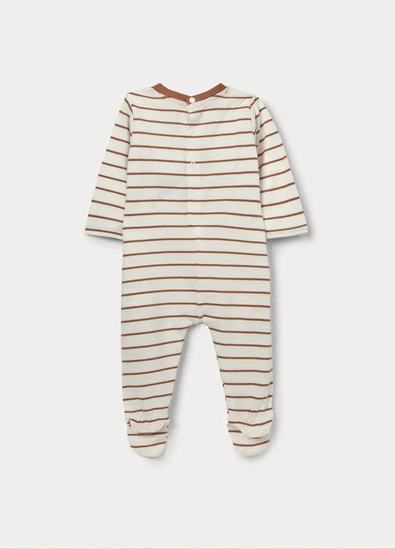 Tutina Tricot In Puro Cotone Neonato, Bianco/Marrone miniatura 2