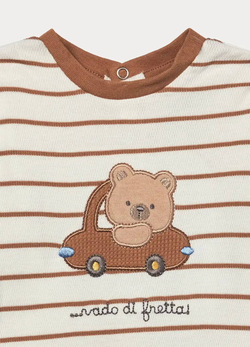 Tutina Tricot In Puro Cotone Neonato, Bianco/Marrone miniatura 3