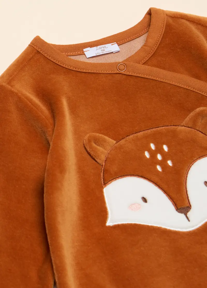 Tutina Velour Con Ricamo, Neonato, Arancione scuro miniatura 2