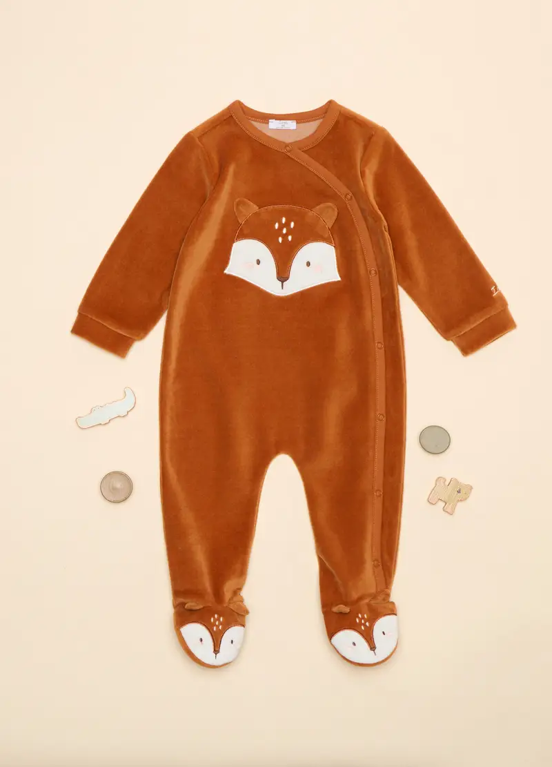 Tutina Velour Con Ricamo, Neonato, Arancione scuro