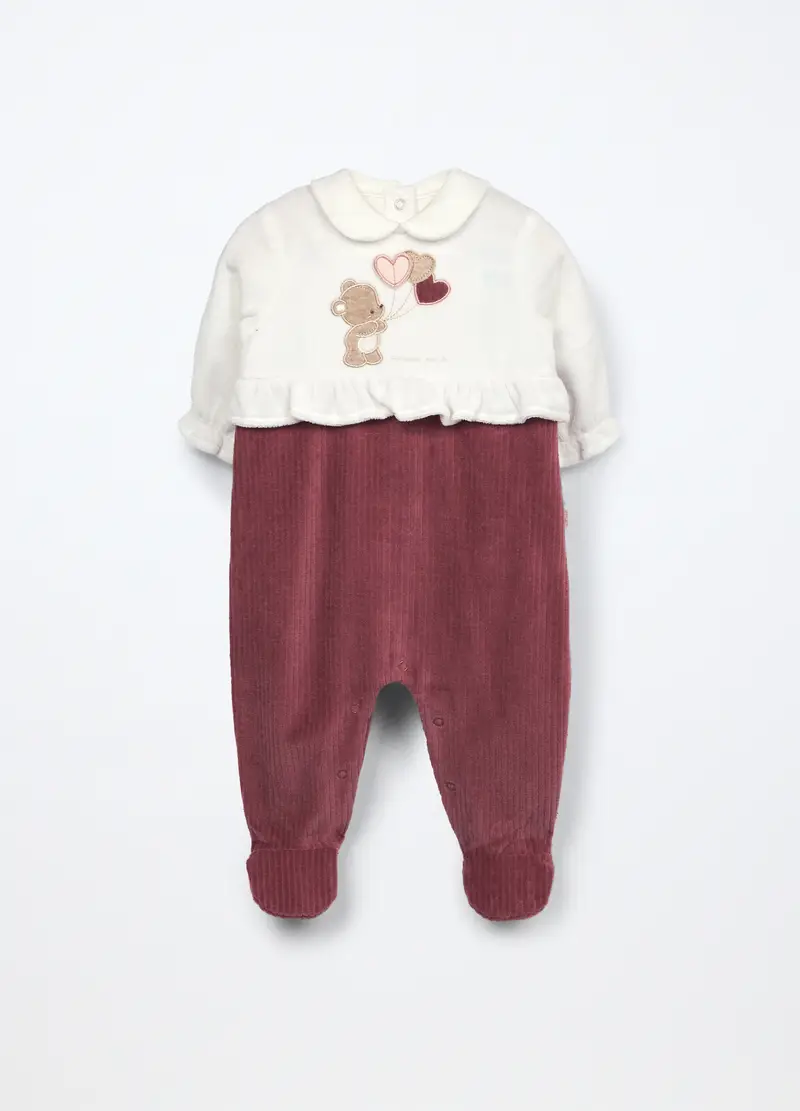 Tutina Velour Misto Cotone Neonata, Rosa scuro