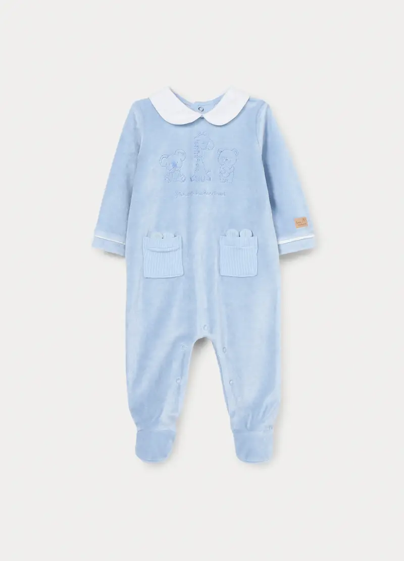 Tutina Velour Misto Viscosa Di Bamboo Neonato, Azzurro