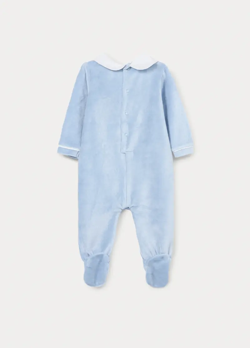 Tutina Velour Misto Viscosa Di Bamboo Neonato, Azzurro miniatura 2