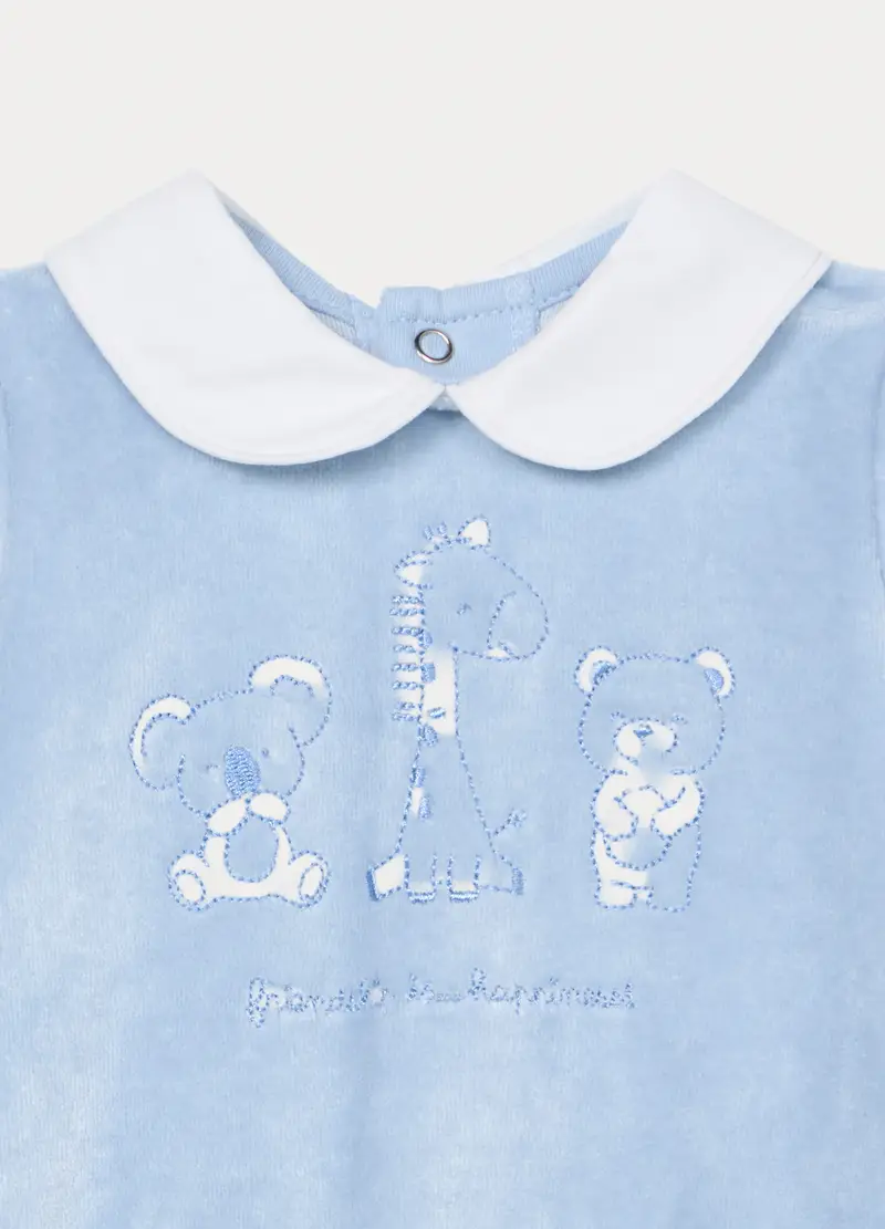 Tutina Velour Misto Viscosa Di Bamboo Neonato, Azzurro miniatura 3