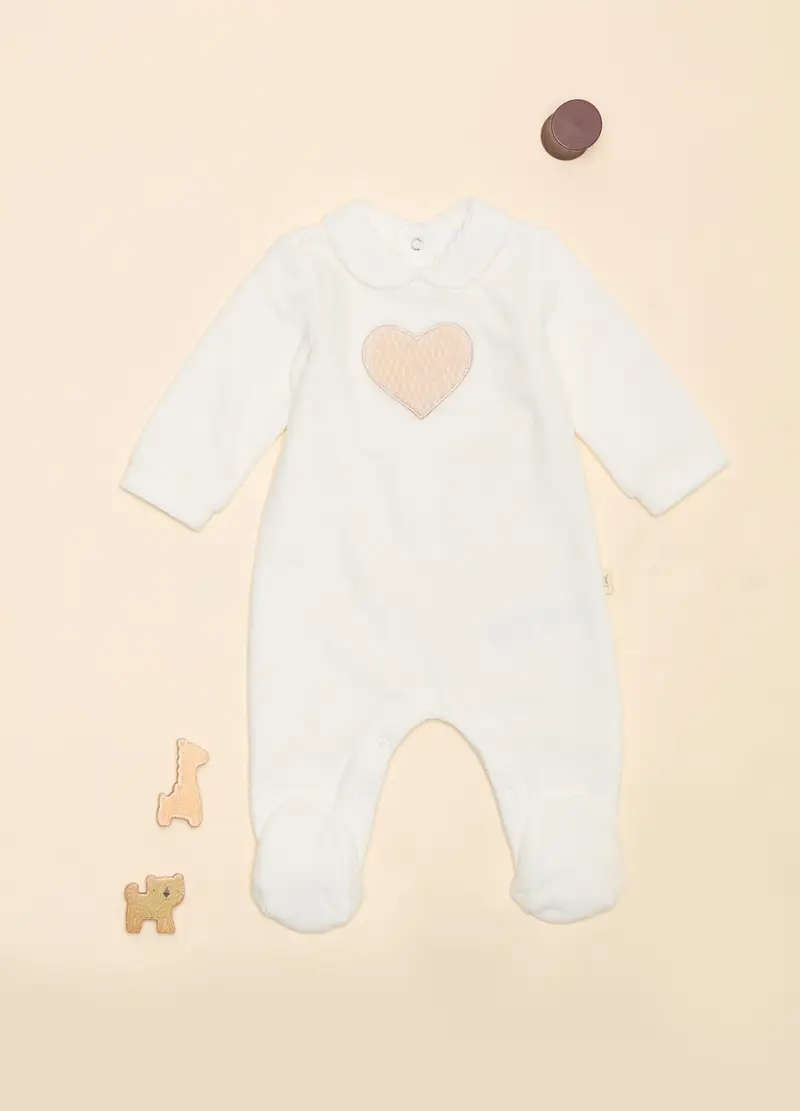 Tutina Velour, Neonata, Bianco gesso