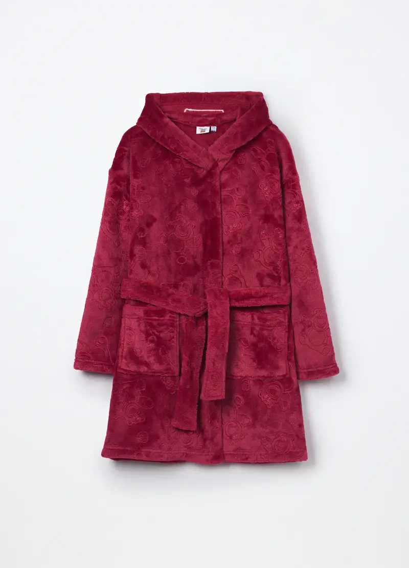 Vestaglia In Coral Fleece Con Cappuccio Bambina, Rosso scuro