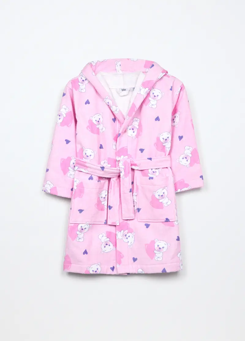 Vestaglia In Puro Cotone Velour Bambina, Rosa pastello