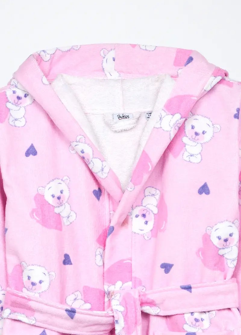 Vestaglia In Puro Cotone Velour Bambina, Rosa pastello miniatura 3