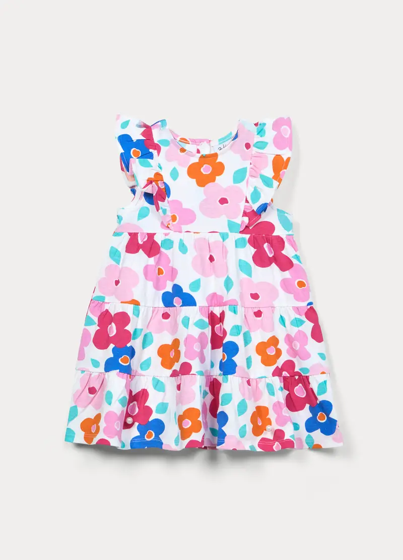 Vestito A Balze In Jersey Di Cotone Bimba, Bambina, Bianco