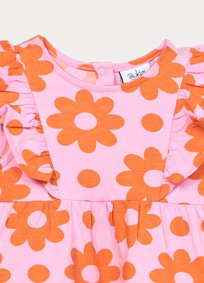 Vestito A Balze In Jersey Di Cotone Bimba, Bambina, Rosa pastello miniatura 3