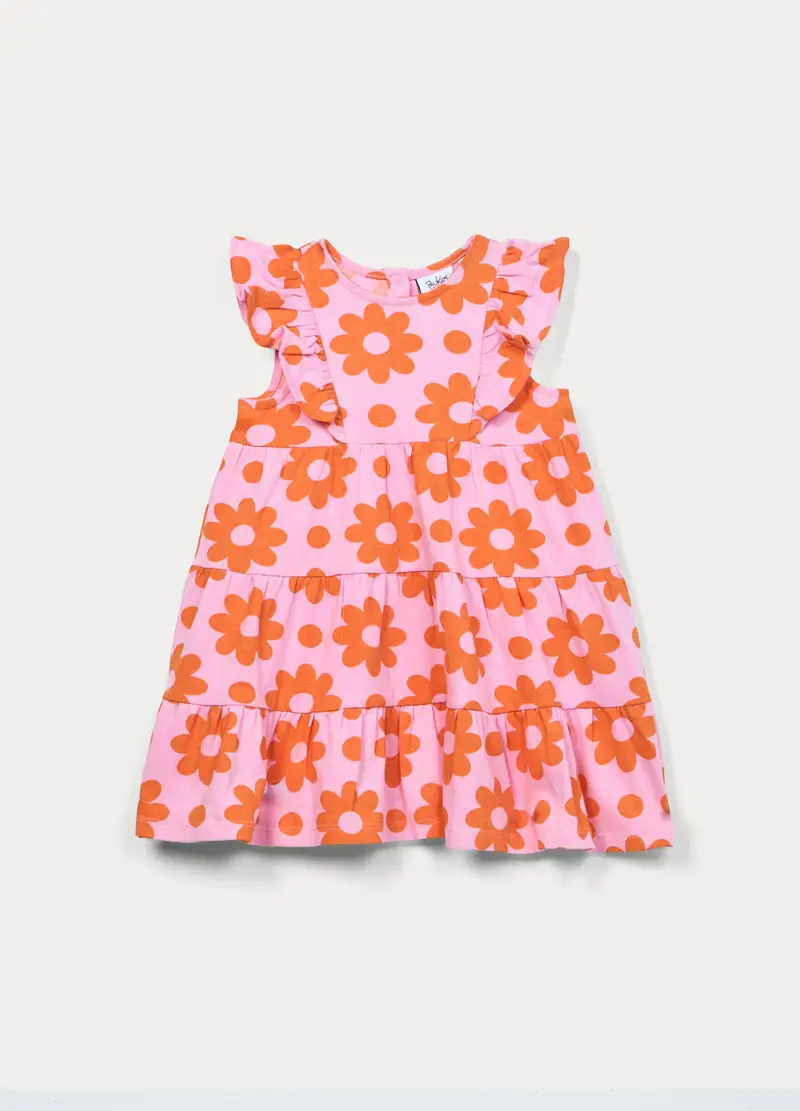 Vestito A Balze In Jersey Di Cotone Bimba, Bambina, Rosa pastello