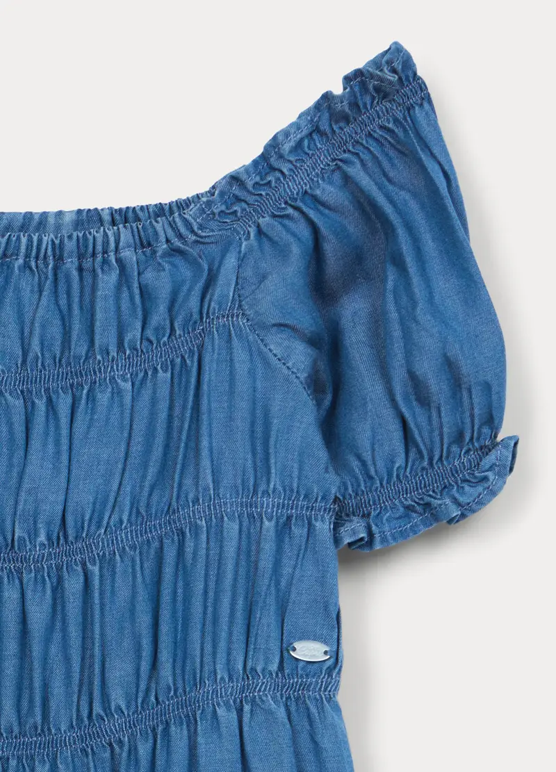 Vestito A Balze In Pura Lyocell Bambina, Blu Bluette miniatura 3