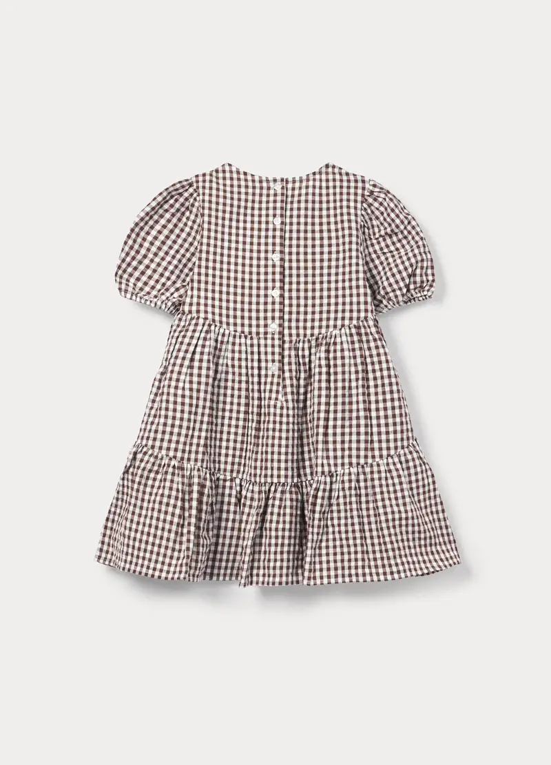 Vestito A Balze In Puro Cotone Seersucker Bambina, Marrone cioccolato miniatura 2