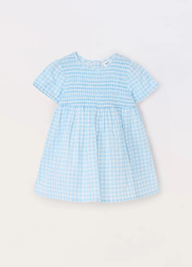 Blukids, Vestito A Quadri In Puro Cotone Iana Neonata, Bambina, Bianco/Azzurro, Taglia: 9-12