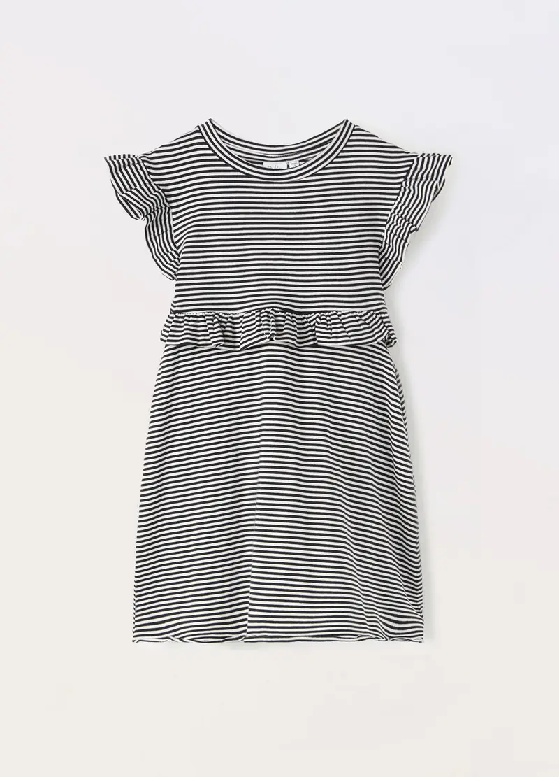 Blukids, Vestito A Righe In Jersey Di Cotone Stretch Bambina, Bianco, Taglia: 3-4