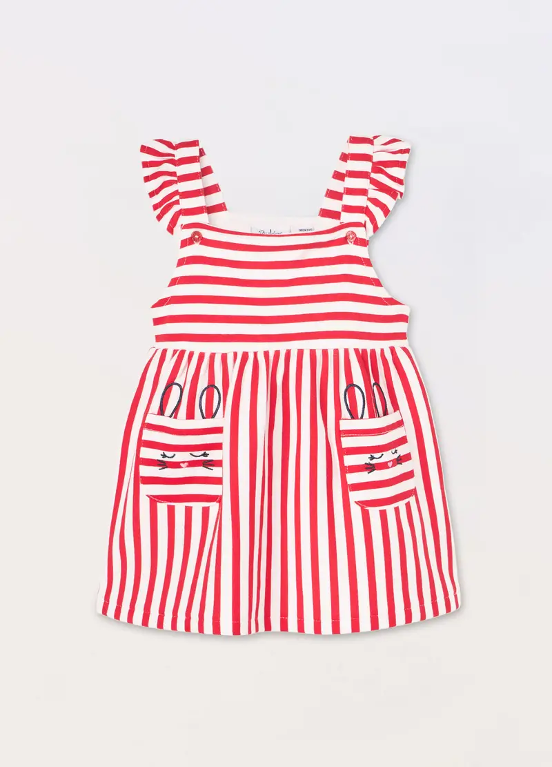 Blukids, Vestito A Righe In Puro Cotone Neonata, Bambina, Bianco/Rosso, Taglia: 9-12
