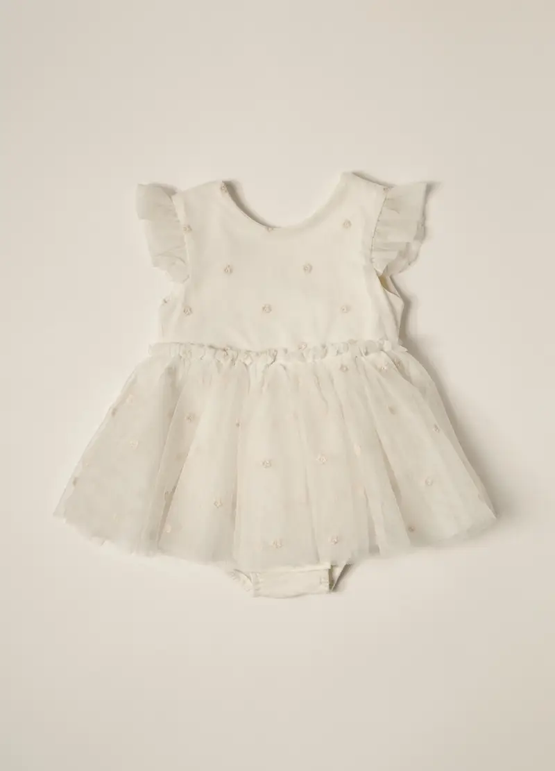 Vestito Con Gonna In Tulle Iana Neonata, Bianco gesso