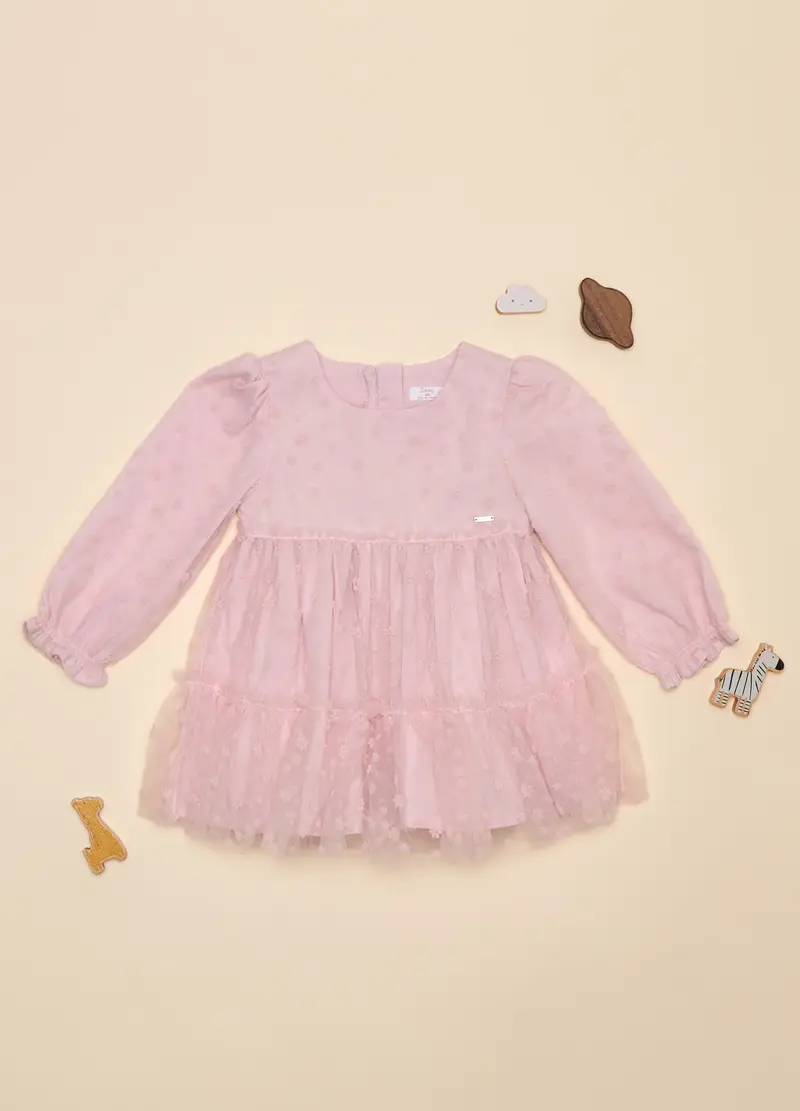 Vestito Con Inserti In Tulle, Neonata, Rosa chiaro