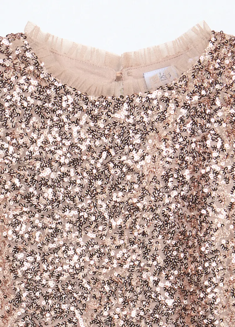 Vestito Con Paillettes Bambina, Beige chiaro miniatura 3