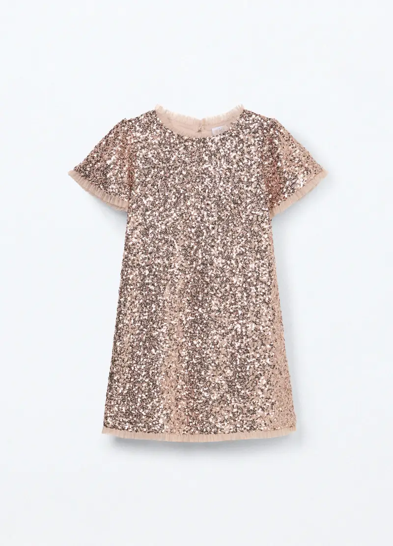 Vestito Con Paillettes Bambina, Beige chiaro